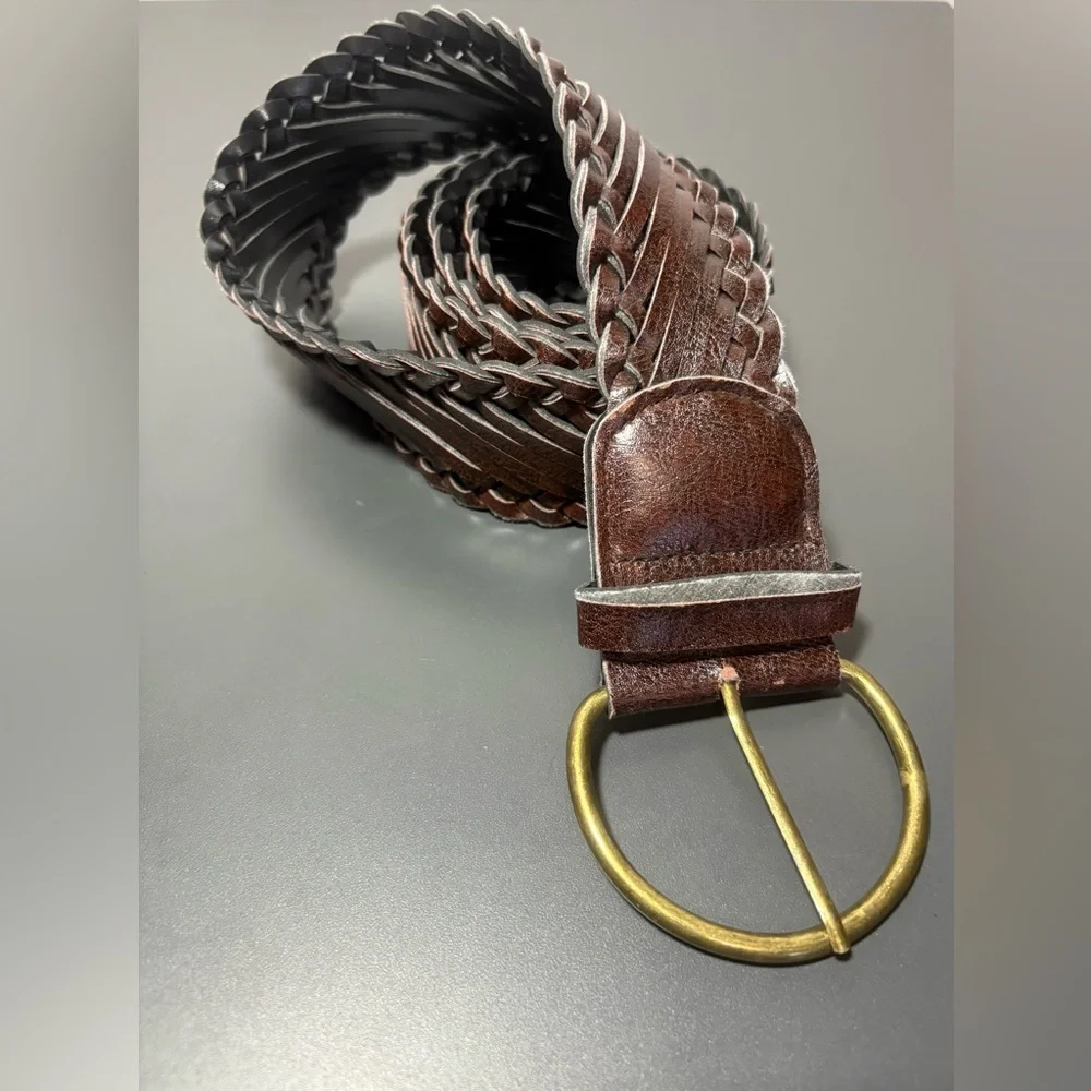 Brown Braided Belt with Gold Buckle